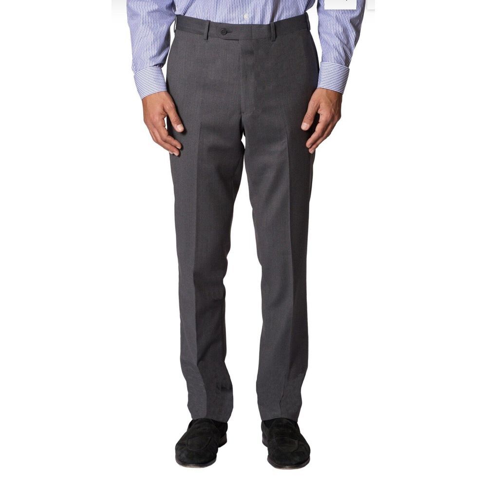 NEW JB Britches Dress Pants NEW 36L Unhemmed Mid Gray Wool Italy Torino Flat NWT
